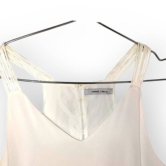 Naked Zebra Womens Dress Sz M Mini White‎ Racer Back Buttons Beachy Coastal - Picture 5 of 8